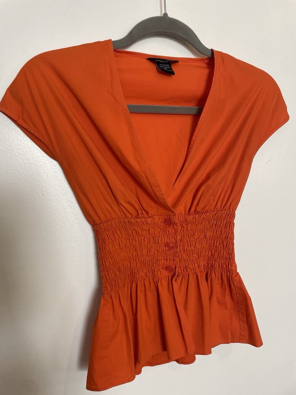Moda International Bright Orange Sleeveless Top XS XSmall Ruched